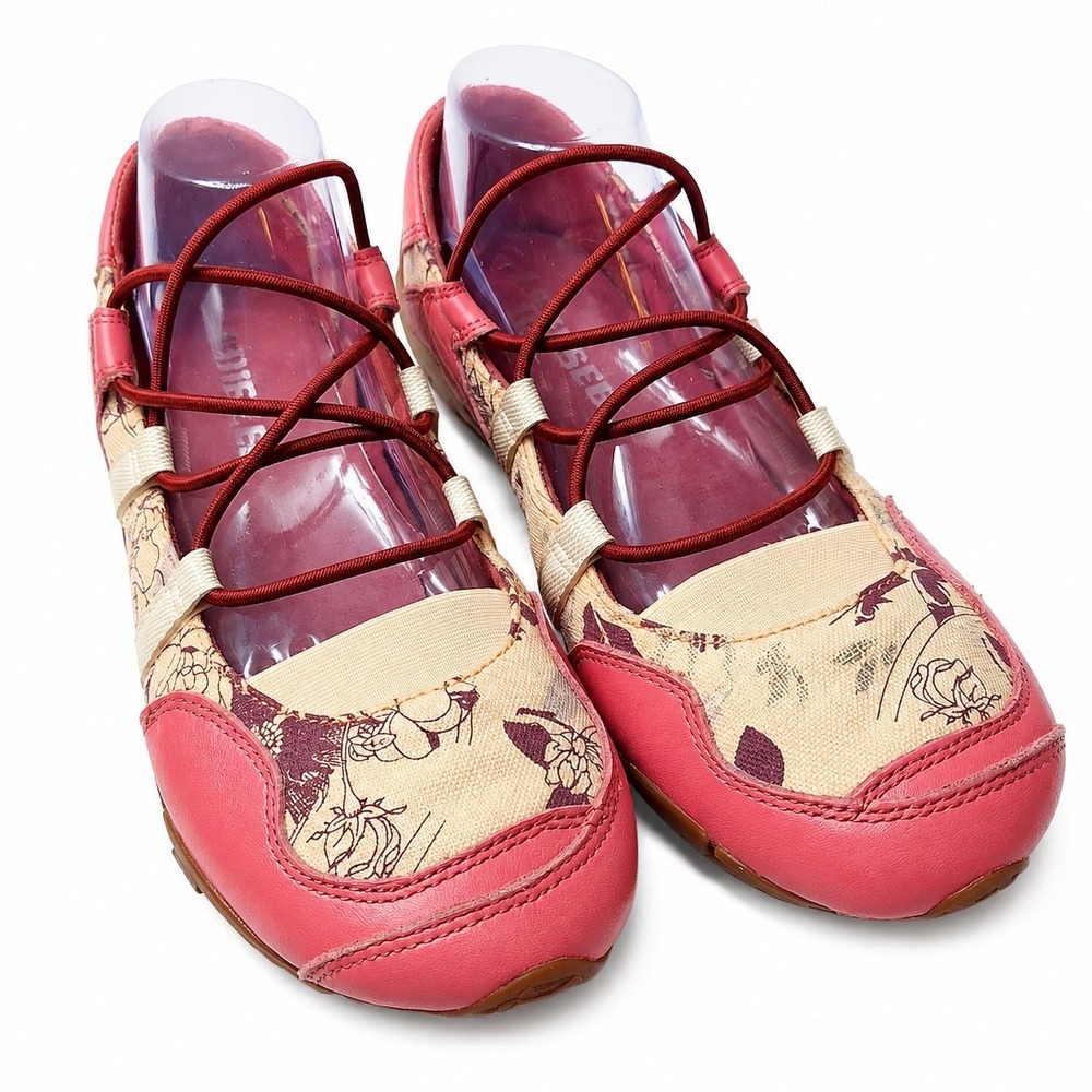 Vtg DIESEL "Maudy Jane" Ballet Flat Womens Sz 9 Pink Floral Strappy Boho 90s Y2K